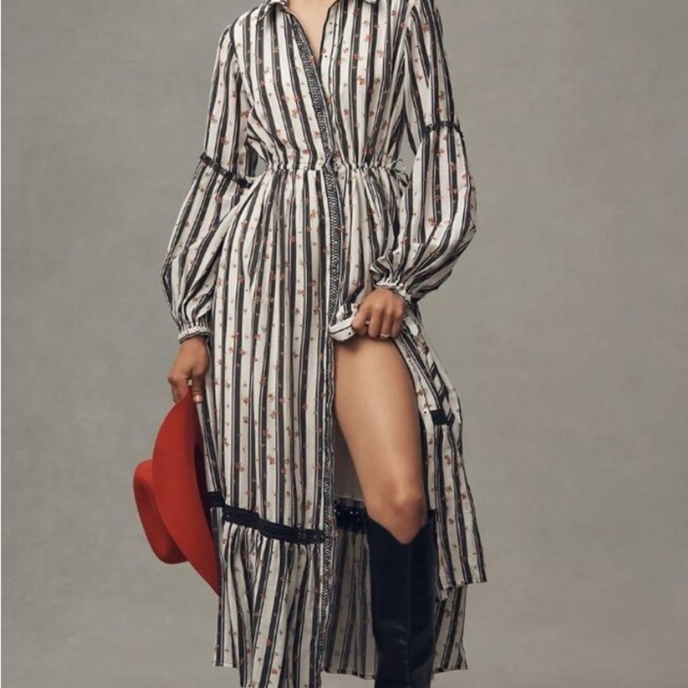 Anthropologie Black and White Striped Long Sleeve Dress
